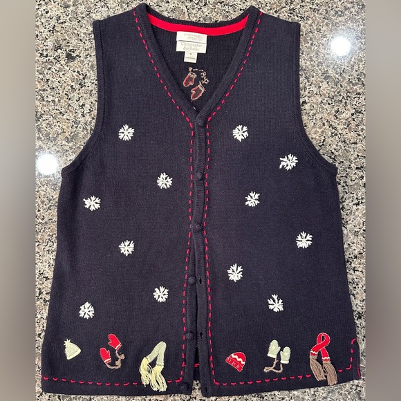 🎄VTG Christopher & Banks Hand Embroidered Christmas Knit Sweater Vest Size Med - Picture 3 of 16